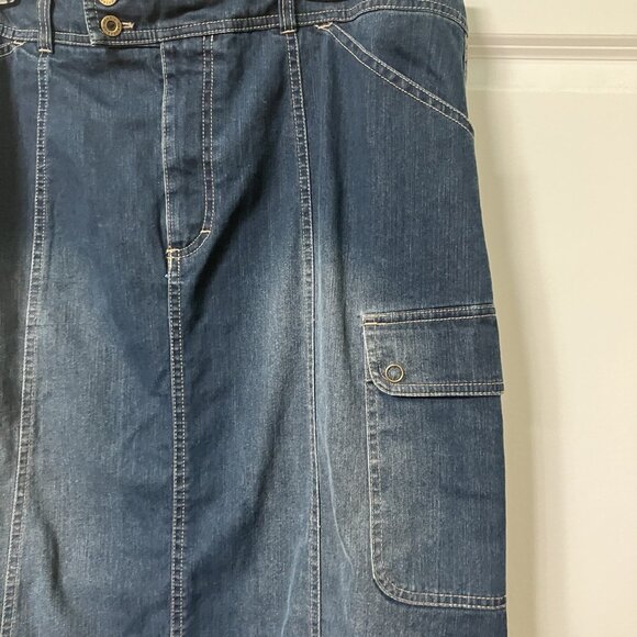 Y2K Gloria Vanderbilt Denim Maxi Skirt Missy Size 18 Cargo Pocket Long Blue - Picture 2 of 7